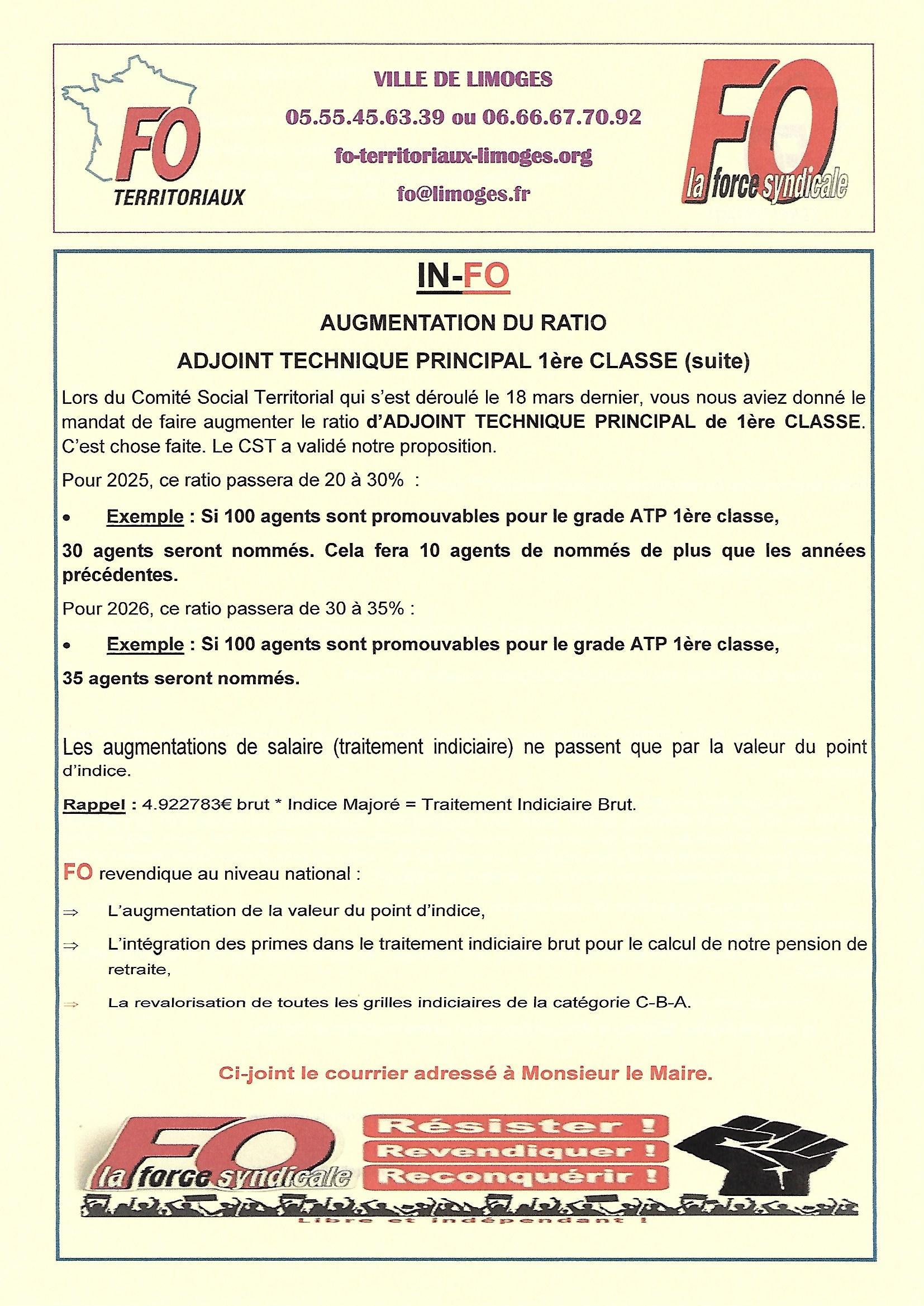 Augmentation Ratio Adj Tech Principal 1er classe 1