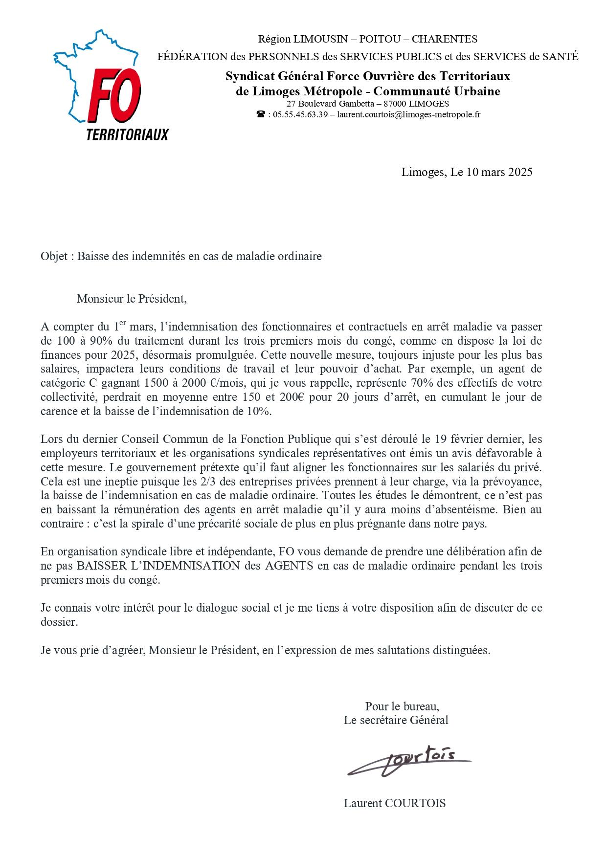 LM 10.03.25 Baisse indemnisation en cas de maladie ordinaire page 0001